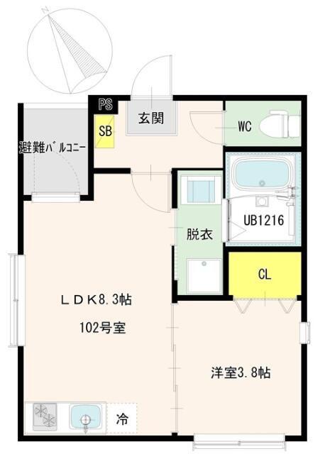 PRIME智明(1LDK/1階)の間取り写真