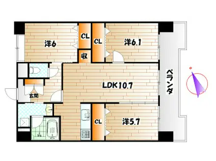グランエスパシオ浅野(3LDK/13階)の間取り写真