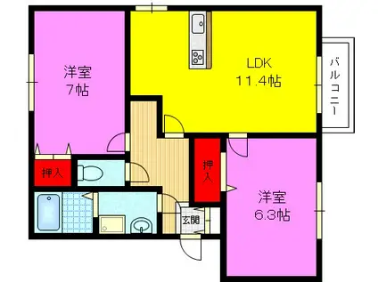 エーデルハイム(2LDK/2階)の間取り写真