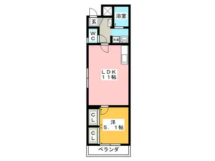 ポッドクレスト武蔵小杉(1LDK/5階)の間取り写真