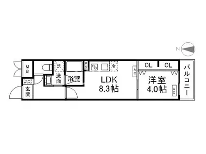 べラジオ雅び北野白梅町(1LDK/2階)の間取り写真