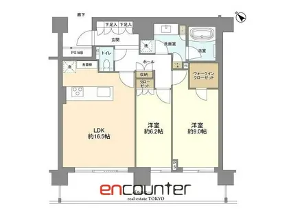 ブランズ文京小日向レジデンス(2LDK/12階)の間取り写真