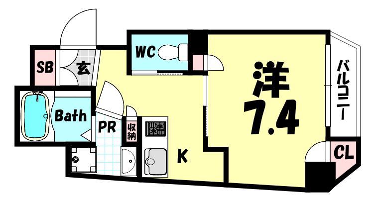 ERCITYS三宮イースト(1K/2階)の間取り写真