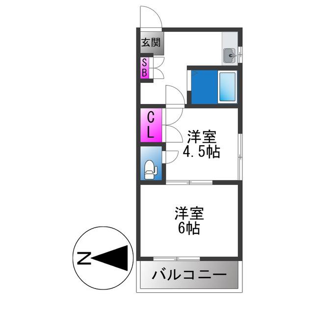 カーザ寿(2K/3階)の間取り写真