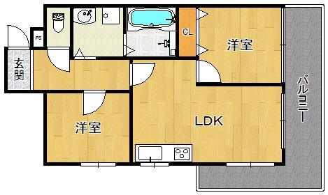 フェイバリー甲東園Ⅱ(2LDK/3階)の間取り写真