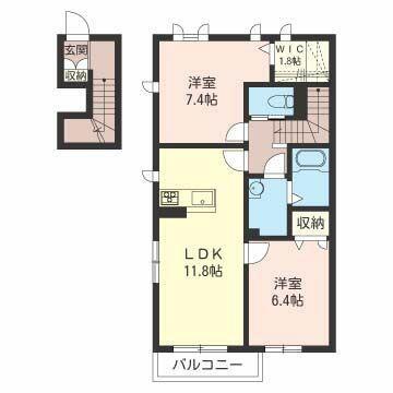 ヴィラ ポルトC(2LDK/2階)の間取り写真