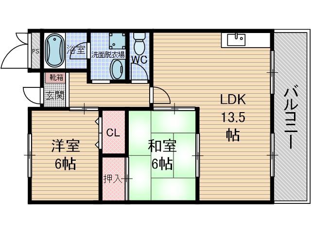 第1クリスタルハイツ(2LDK/3階)の間取り写真