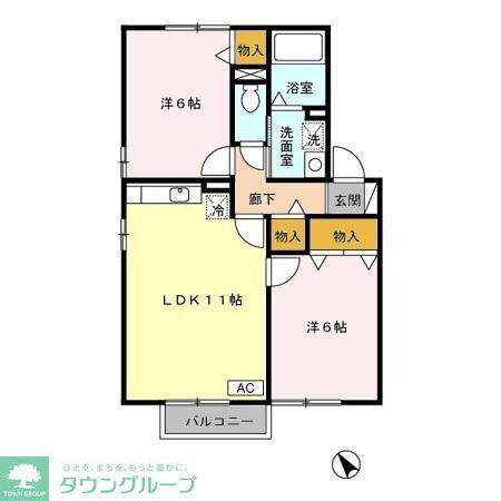 グレースヒルB棟(2LDK/1階)の間取り写真