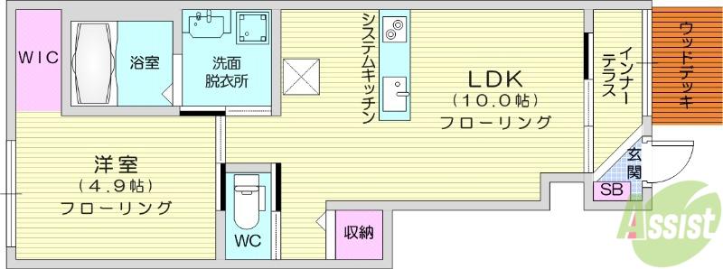 アビタシオン A&B(1LDK/1階)の間取り写真