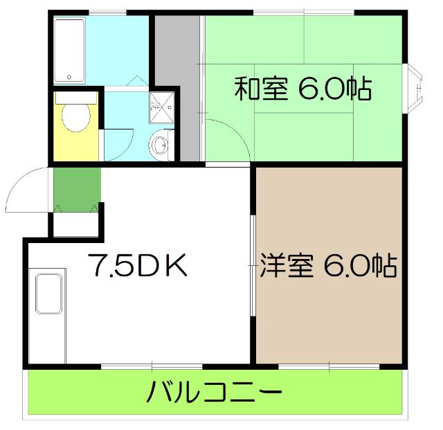 オルテンハウスI B棟(2DK/2階)の間取り写真