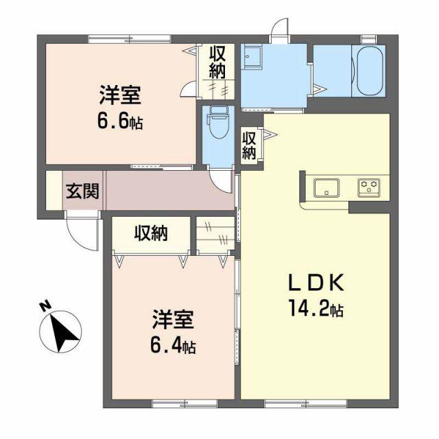 ミズキ A(2LDK/1階)の間取り写真