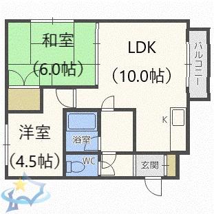 セピア発寒中央公園(2LDK/4階)の間取り写真