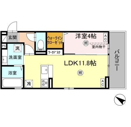 セレブ天草 A棟(1LDK/3階)の間取り写真