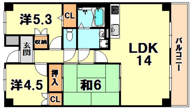 ベイヒル山の手(3LDK/2階)の間取り写真