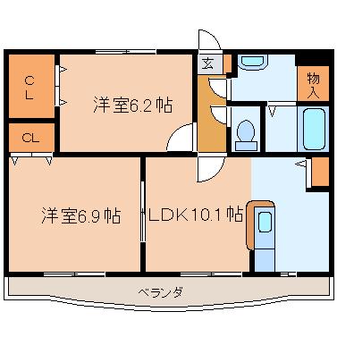 ユーミーサンシャイン(2LDK/2階)の間取り写真