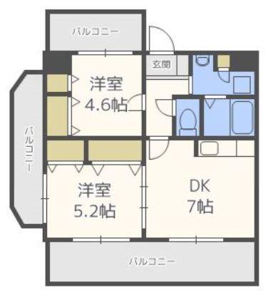パークフラッツ博多吉塚(2DK/7階)の間取り写真