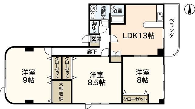 ウィンディア八幡(3LDK/3階)の間取り写真