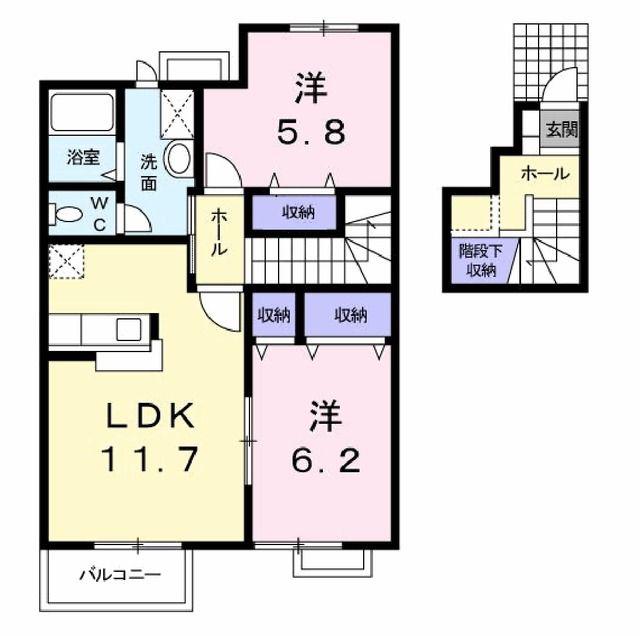 マウンテンヒルズ(2LDK/2階)の間取り写真