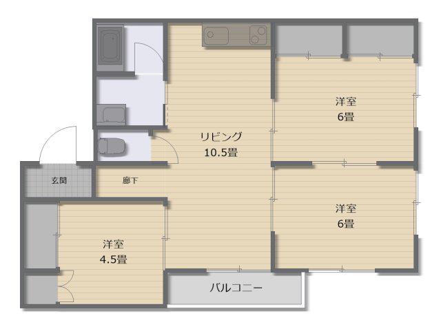 サンハイツ木下C棟(3LDK/1階)の間取り写真