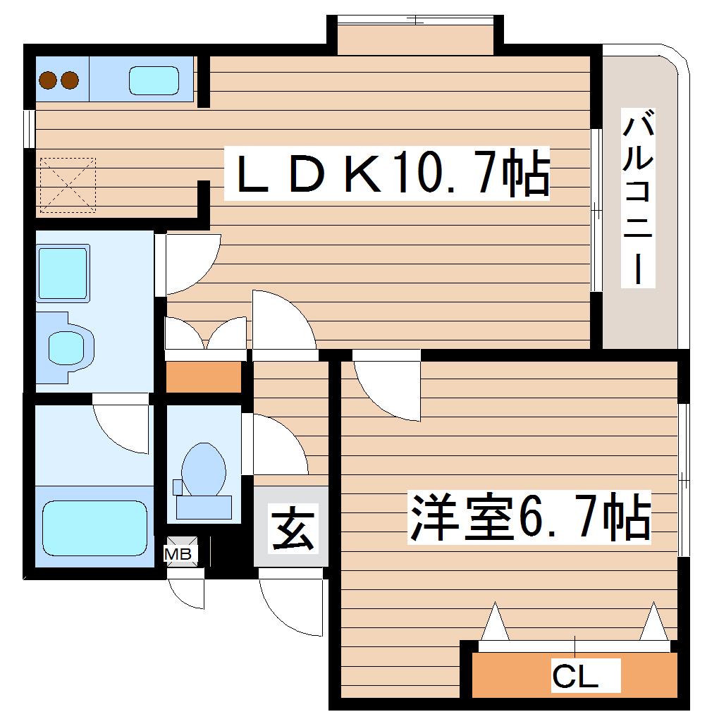 けやきヒルズ北仙台(1LDK/2階)の間取り写真