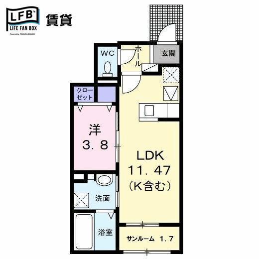 オルタンシア(1LDK/1階)の間取り写真