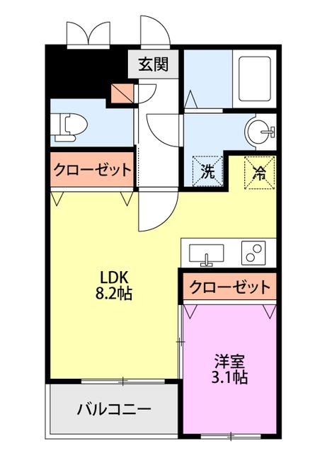 ヒルズ柿乃木坂(1LDK/2階)の間取り写真