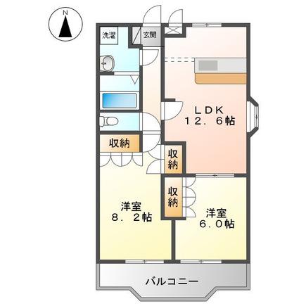 フローラル・アベニュー壱番館(2LDK/2階)の間取り写真