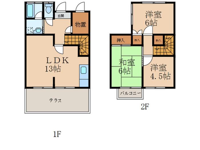 朽網ハイツ B棟(3LDK/1階)の間取り写真