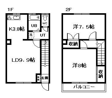 永大サニーハイツ(2LDK/1階)の間取り写真