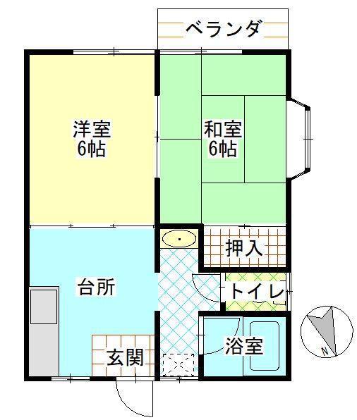 コーポひまわり(2K/1階)の間取り写真