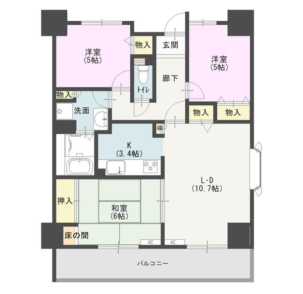 花見橋ハイツ(3LDK/10階)の間取り写真