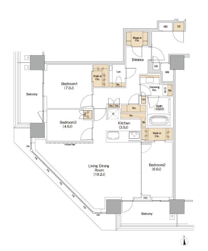 JIYUGAOKA MUSE SQUARE THE RESIDENCE(3LDK/8階)の間取り写真