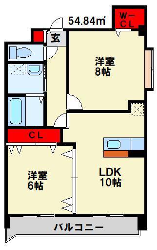 ユリシーズK(2LDK/6階)の間取り写真