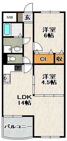 サンクレール(2LDK/2階)の間取り写真