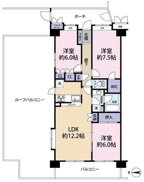 ヴィラージュ・ヴェール9番館(3LDK/7階)の間取り写真