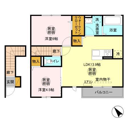 アデル深芝B(2LDK/2階)の間取り写真