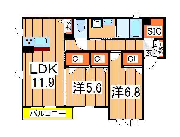 ミーテおおたかの森(2LDK/2階)の間取り写真