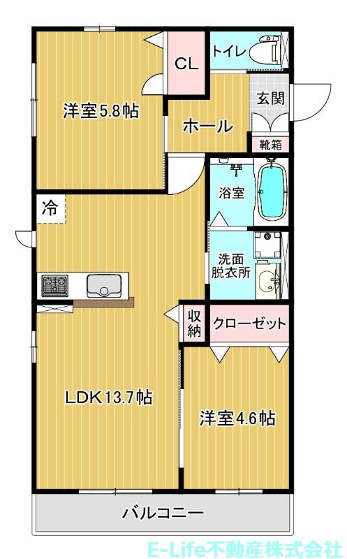 ROYAL OAK(2LDK/2階)の間取り写真