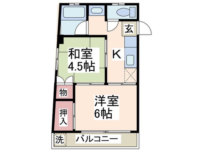 フォーラムハイツ(2K/4階)の間取り写真