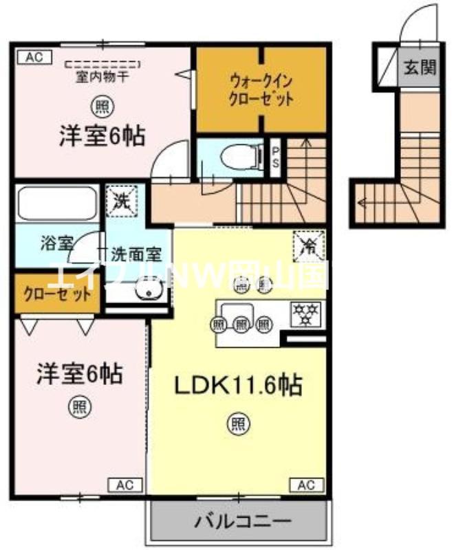 シャンポールさい E棟(2LDK/2階)の間取り写真