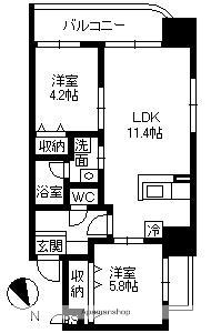 さくらヒルズ樋之口参番館(2LDK/4階)の間取り写真