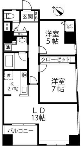 グリーンパーク日本橋ドゥ(2LDK/4階)の間取り写真