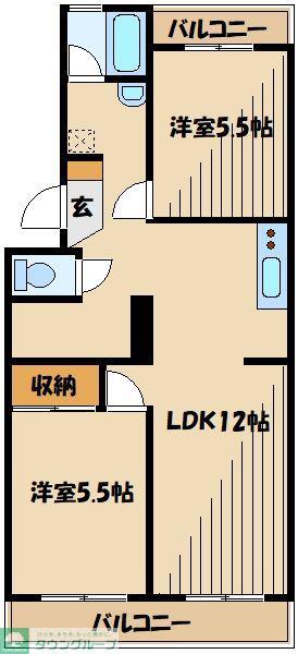 グランドゥール(2LDK/2階)の間取り写真