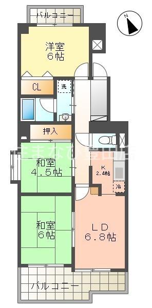 名鉄鈴彦小坂本町ハイツ(3LDK/11階)の間取り写真
