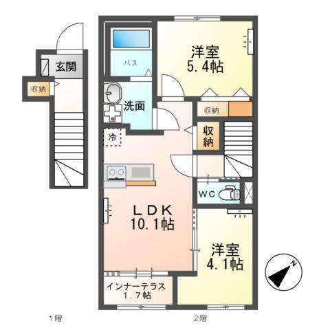 土浦市中村南2丁目アパート(2LDK/2階)の間取り写真