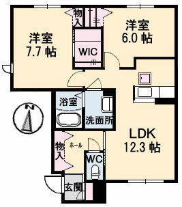 エスポワールサンB棟(2LDK/1階)の間取り写真
