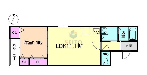 フジパレス十三北II番館(1LDK/2階)の間取り写真