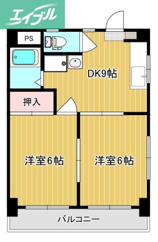 スカイハイツ富第II(2LDK/4階)の間取り写真