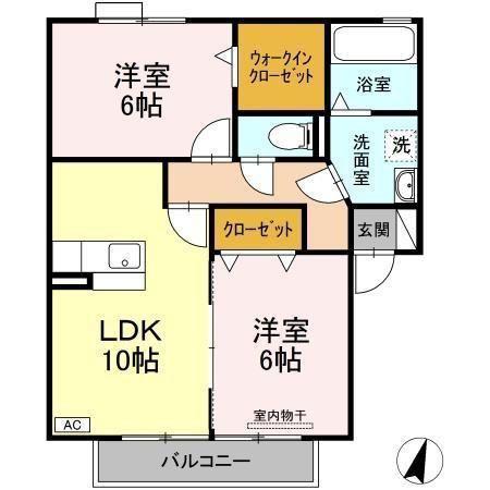 グランドゥールくすの木 A棟(2LDK/2階)の間取り写真