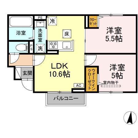 テラス倉敷(2LDK/1階)の間取り写真